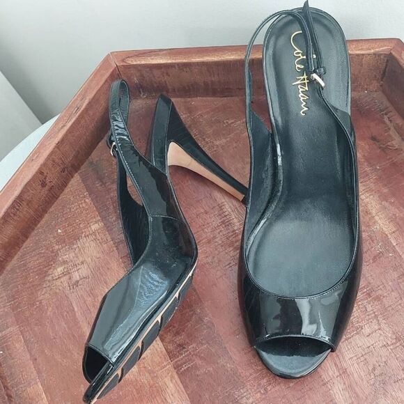 Cole Haan Nike Air Patent Leather Peep Toe Slingbacks | Size 9.5 - Picture 2 of 8